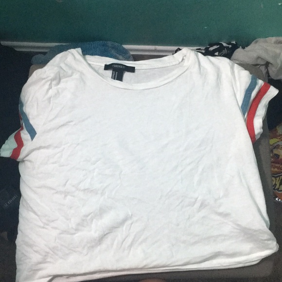 Forever 21 Tops - White crop with blue and red stripes